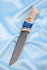 Нож Вепрь дамаск нержавеющий мокуме-гане карельская береза синяя бивень моржа резной на подставке
