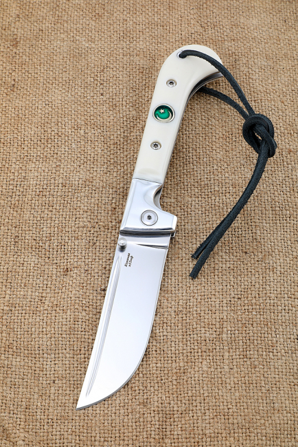 Нож складной Пчак сталь Х12МФ рукоять акрил белый мусульманский значок
