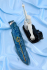 Авторская композиция Посейдон дамаск торцевой, мокуме-гане, зуб мамонта синий, бивень моржа резной на подставке