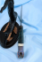 Нож Глухарь дамаск рукоять резная карельская береза синяя с акрилом на подставке