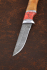 Нож Малыш-1, дамаск, рукоять карельская береза янтарь, акрил красный